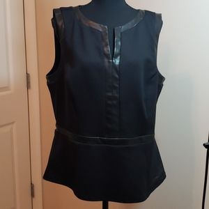 Women's Black Leather Vest Trimmed in faux leather